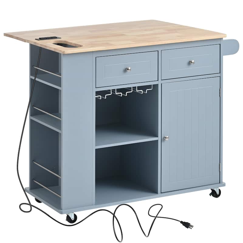 Kitchen Storage Island with Drop Leaf and Power Outlet