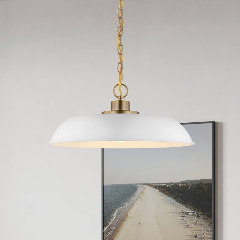 Colony 1 Light Medium Pendant Matte White with Burnished Brass