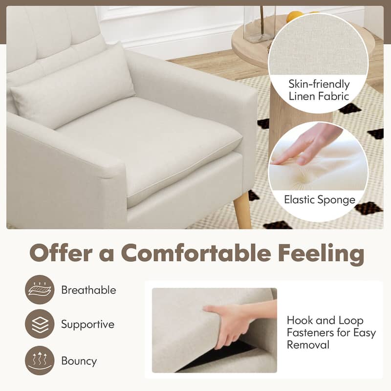 Gymax 2PCS Mid-century Accent Chair Linen Fabric Reading Armchair w/