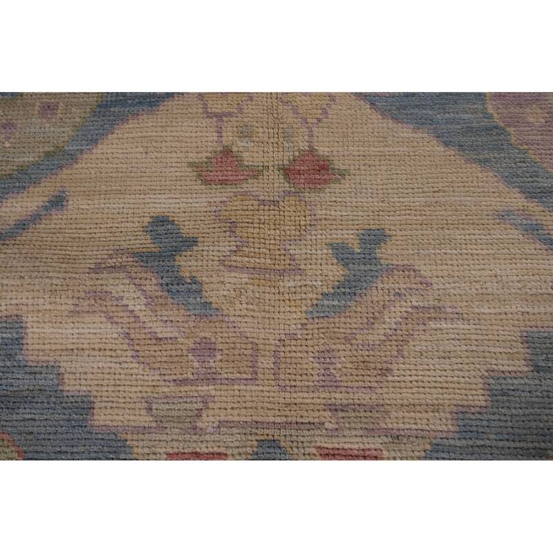 Blue Oushak Vegetable Dye Area Rug Hand-Knotted Wool Carpet - 9'0" x 12'2"