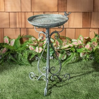 SAFAVIEH Outdoor Living Ashlan Victorian Scroll Iron Bird Bath - 17"W x 15"D x 29"H