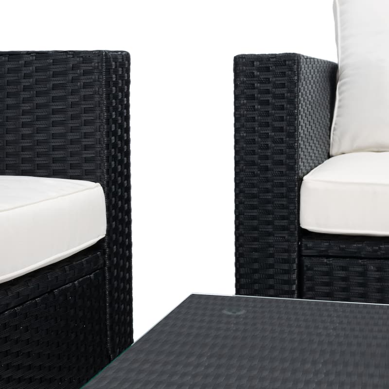 SAFAVIEH Outdoor Patio Furniture Natalee Wicker 4-Piece Conversation Set - 50W x 27D x 28H