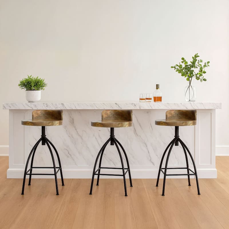 Pia 25-31 Inch Industrial Style Counter Height Stool with Adjustable Swivel Seat, Brown, Black - Brown and Black