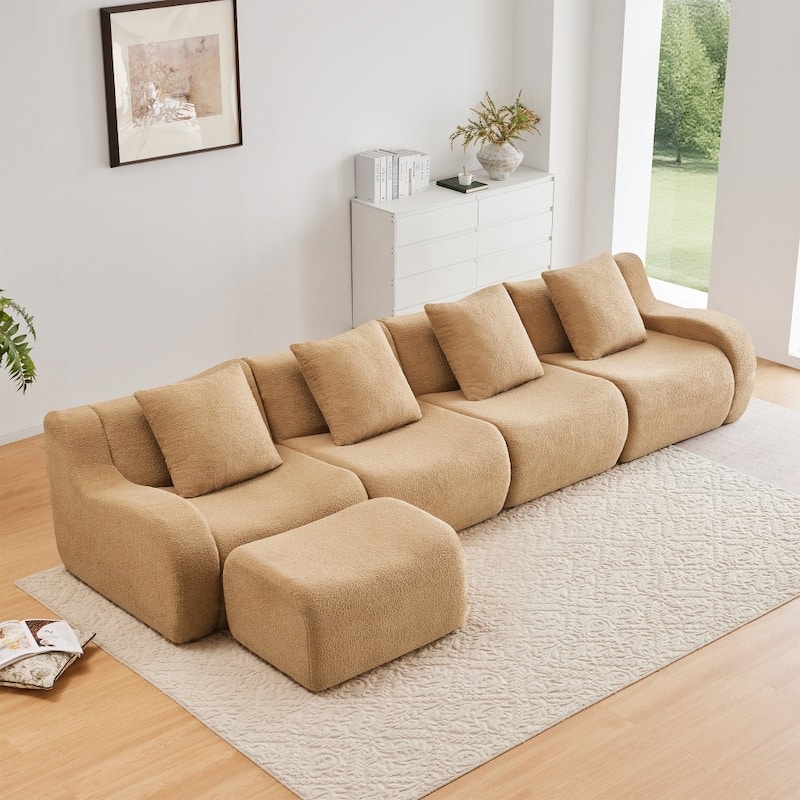 Modern Boneless Teddy Fabric Sectional Sofa with High Density Sponge