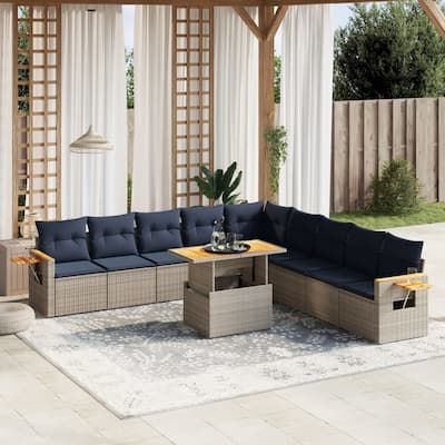 vidaXL Patio Sofa Set with Cushions Outdoor Furniture 11 Piece Poly Rattan - 21.7 x 24.4 x 27.2