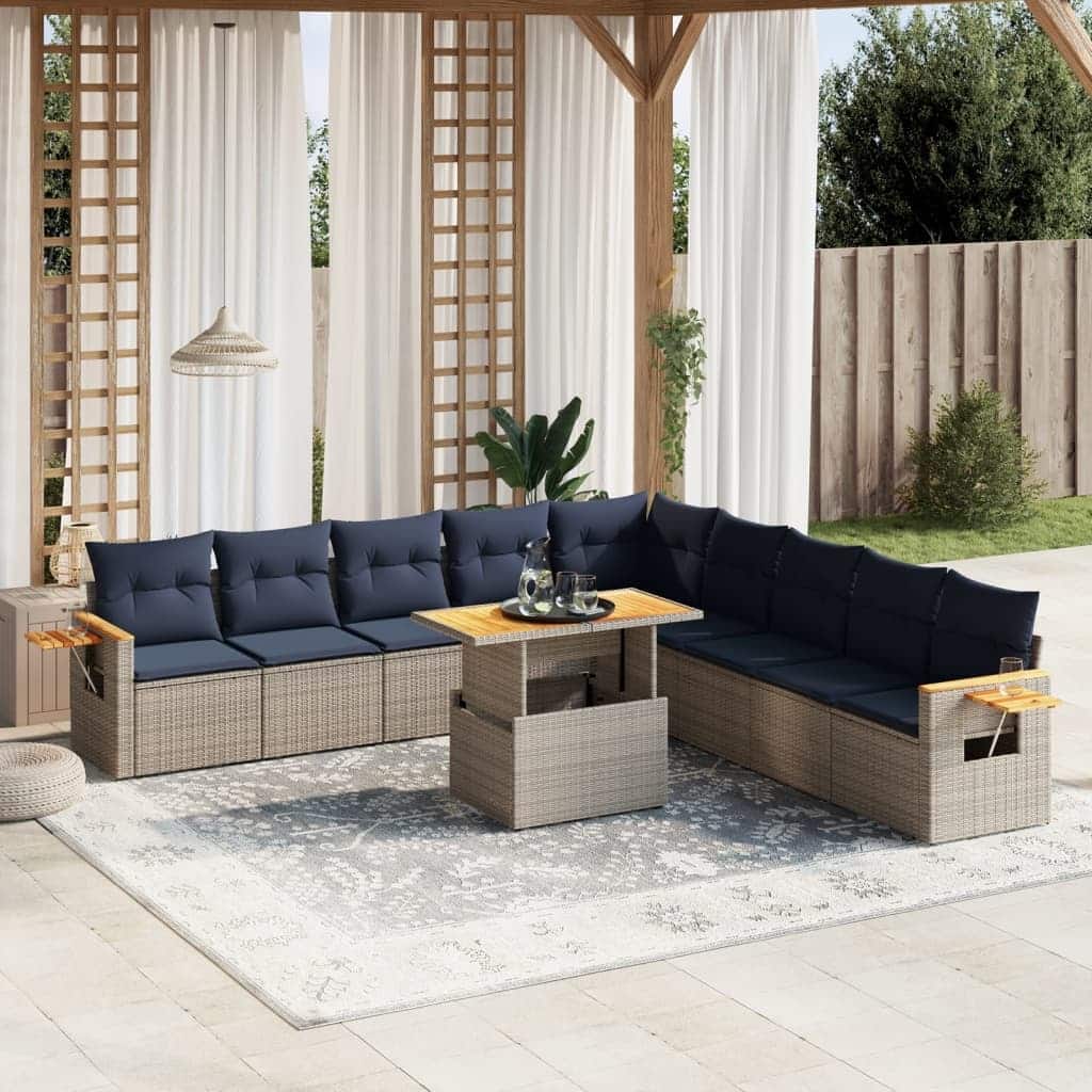 vidaXL Patio Sofa Set with Cushions Outdoor Furniture 11 Piece Poly Rattan - 21.7 x 24.4 x 27.2
