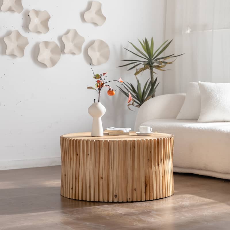 31.5" Retro Fashion Style Coffee Table with Vertical Texture Relief Design,Suitable for Living Room,Office,and Dining Room