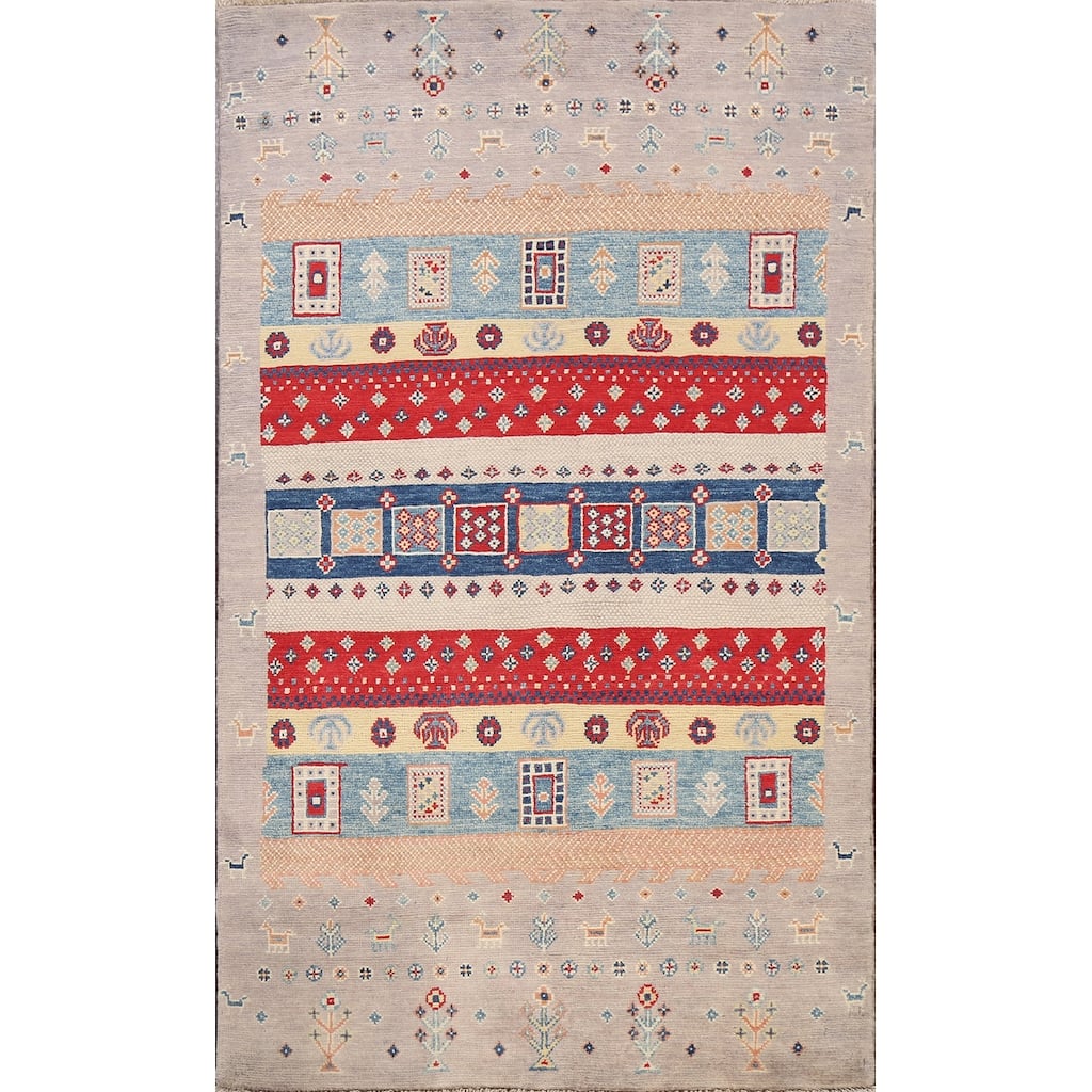 Tribal Geometric Kazak Oriental Wool Area Rug Handmade Foyer Carpet - 3'2" x 4'10"