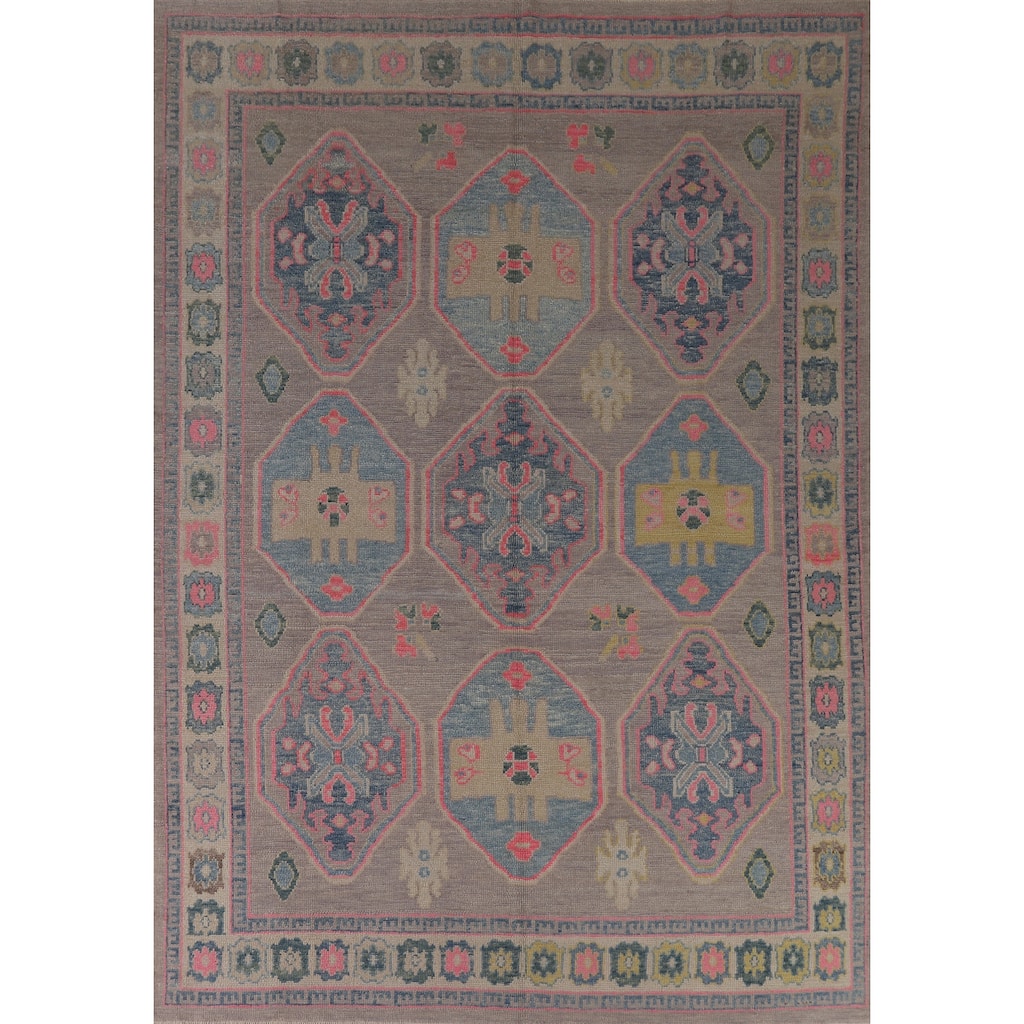 Hand Knotted Oriental 100% Wool Carpet Transitional All-Over Purples Oushak Area Rug - 10' 7'' X 7' 9''