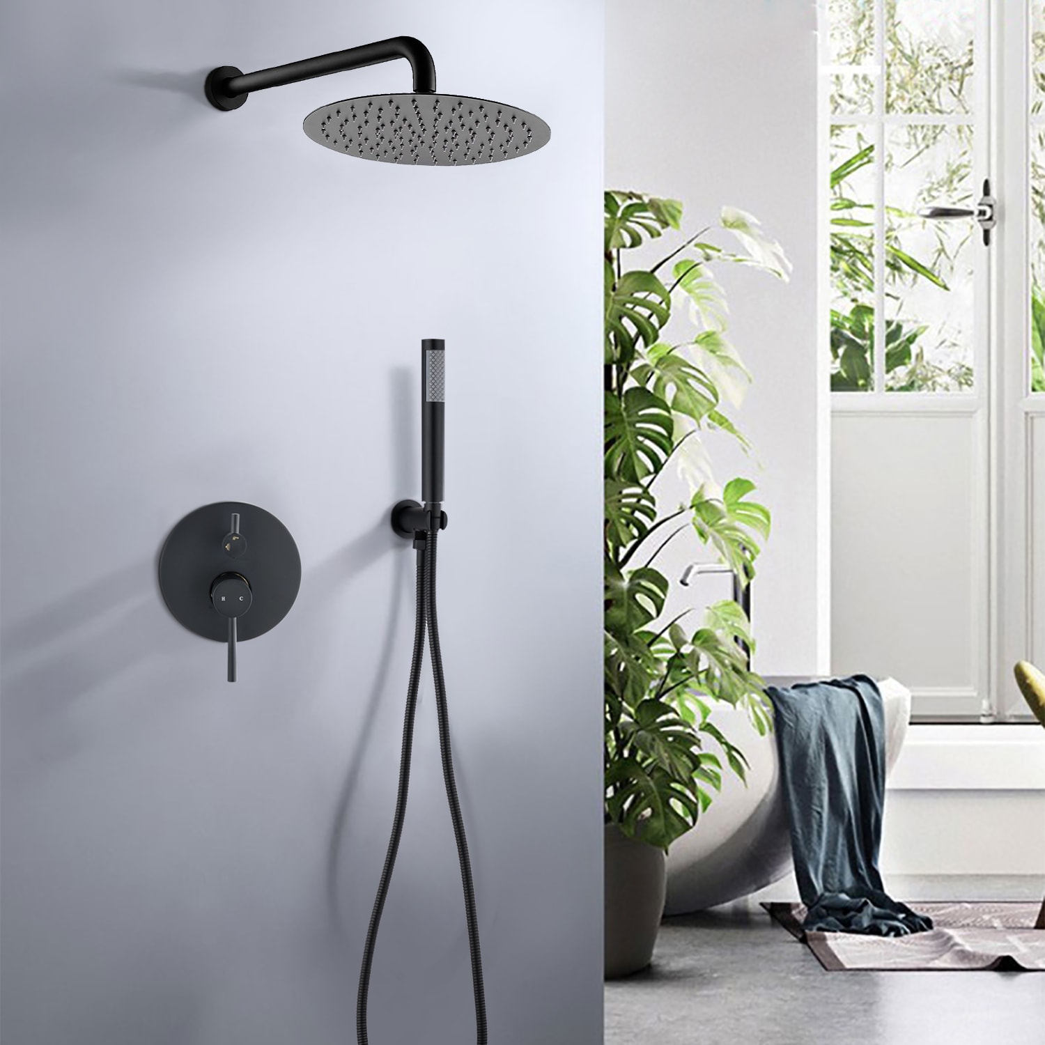 PROOX Wall/Top Mounted 10" Rain Shower Faucet Set Shower Trim Kit with Handheld Shower Valved Included