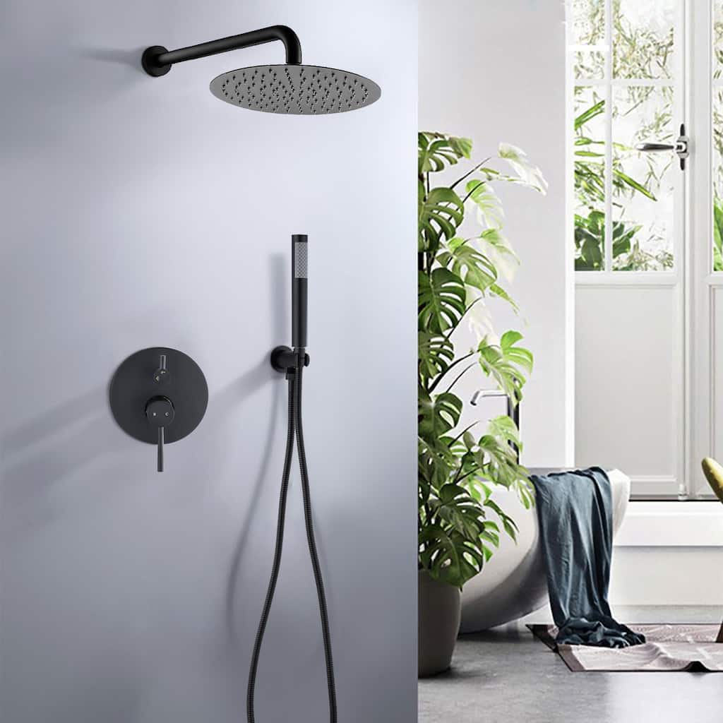Proox Shower Faucet Set Wall Mounted Shower Trim Kit with 10" Roud Rain Shower head and Handheld Shower Head Set Valved Included
