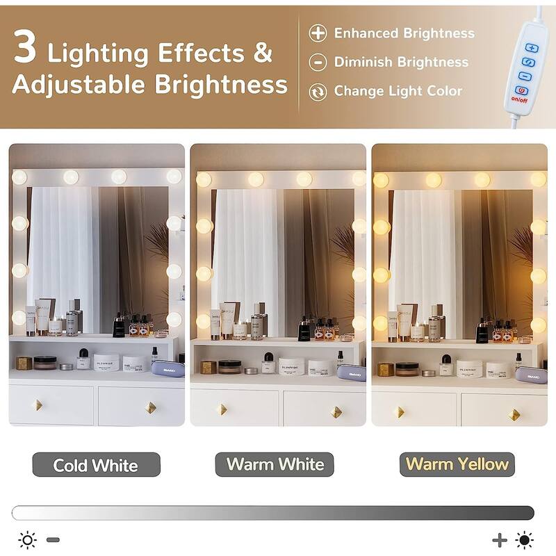 Makeup Vanity with Charging Station Mirror with Lights 5 Drawers