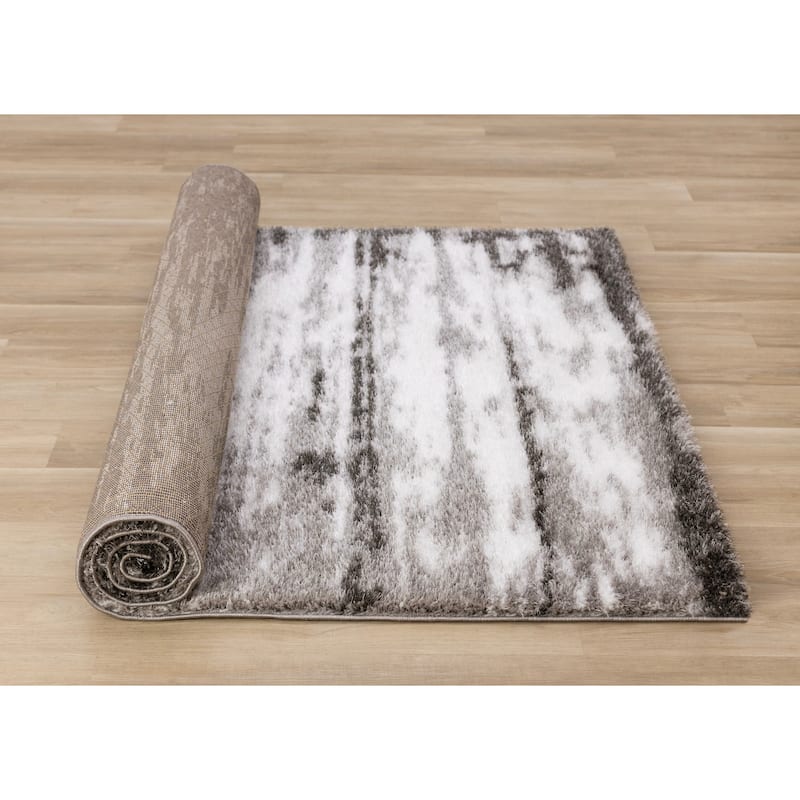 Black White Grey Distressed Soft Shag Rug