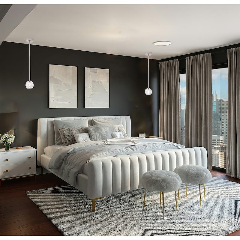 Polished Nickel Metal Pendant Light With Crystal Shade