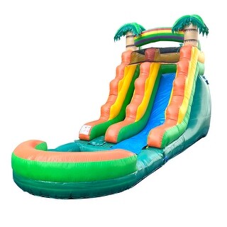 Pogo Bounce House Crossover Kids Inflatable Water Slide, Tropical with Blower, 15 ft