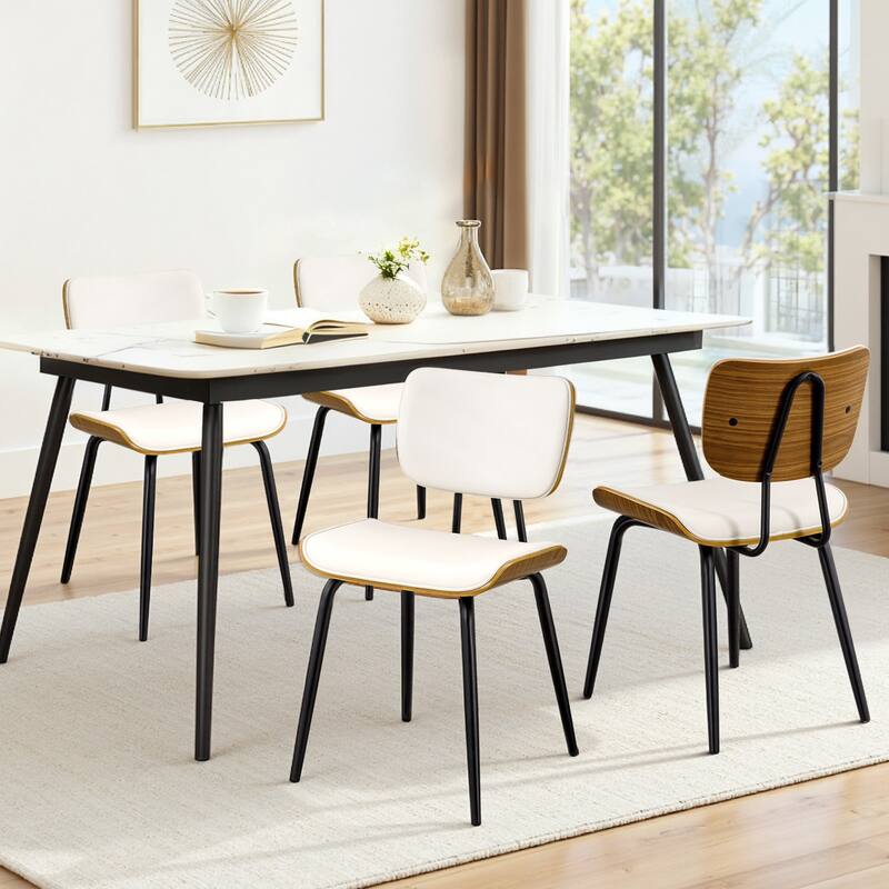 Faux Leather Upholstered Dining Chairs Set of 2/4 - 33.5"H x 19.3"W x 23"D - Set of 4 - White-PU back