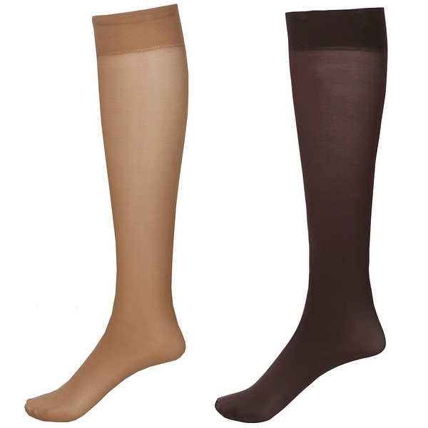 Moderate Support 2 Pair Knee High Trouser Socks 15-20 mmHg Compression - Nude/Brown - Medium