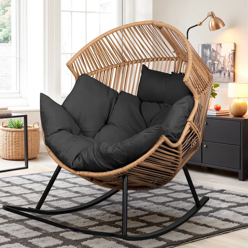 Futzca Wicker rocking egg chair (with cushions) - Yellow/Grey