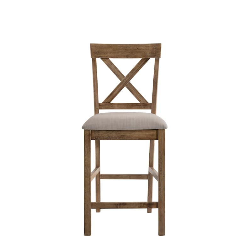 Fabric Upholstered Wooden Counter Height Chair,Set of 2,Brown and Gray