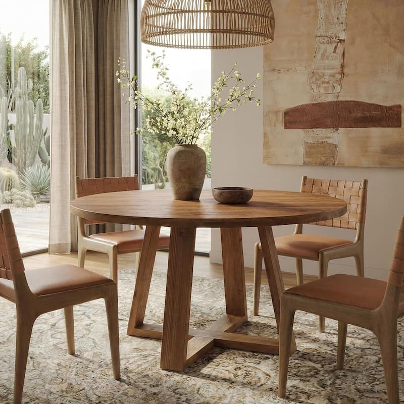 47.2" Solid Wood Round Dining Table, Farmhouse Kitchen Table for 4-6 - 47.2"D x 47.2"W x 29.9"H - Warm Oak