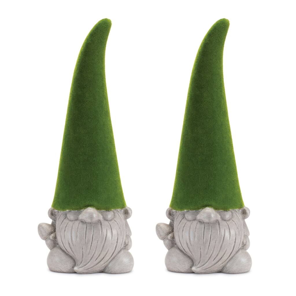 Standing Mossy Gnome Figurines - 16.5" - Green and Gray - Set of 2