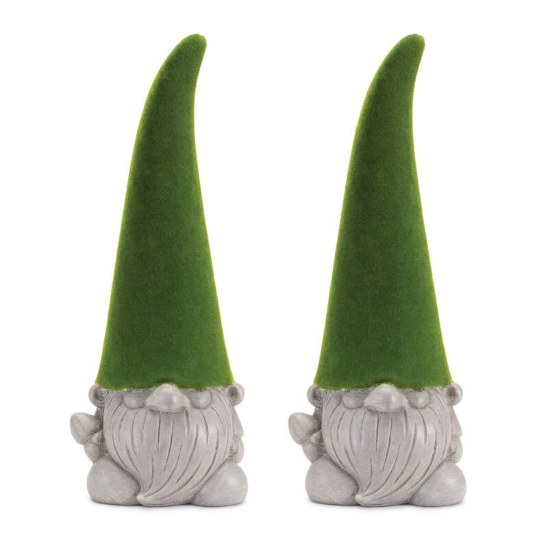 Standing Mossy Gnome Figurines - 16.5" - Green and Gray - Set of 2
