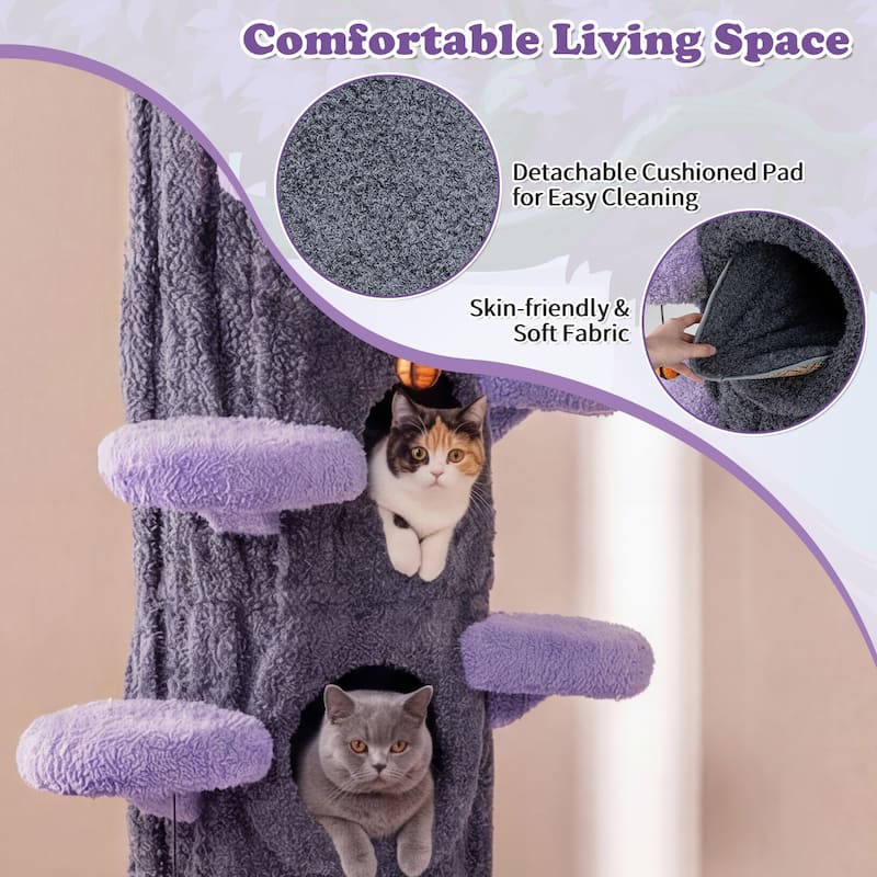 Gymax 90.5'' Multifunctional Cat Tree w/Private Condos Sisal Covered - Gray, Purple