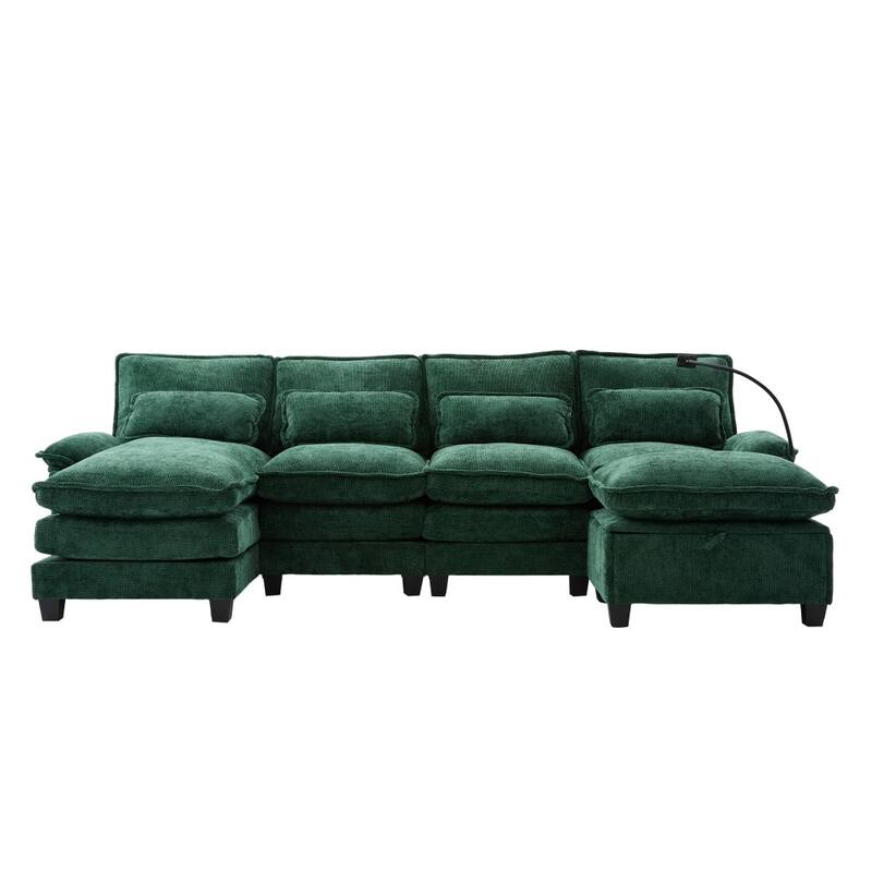 106.69" Modular U-shaped Sectional Sofa with Chaise Lounge and Ottoman, Pillows