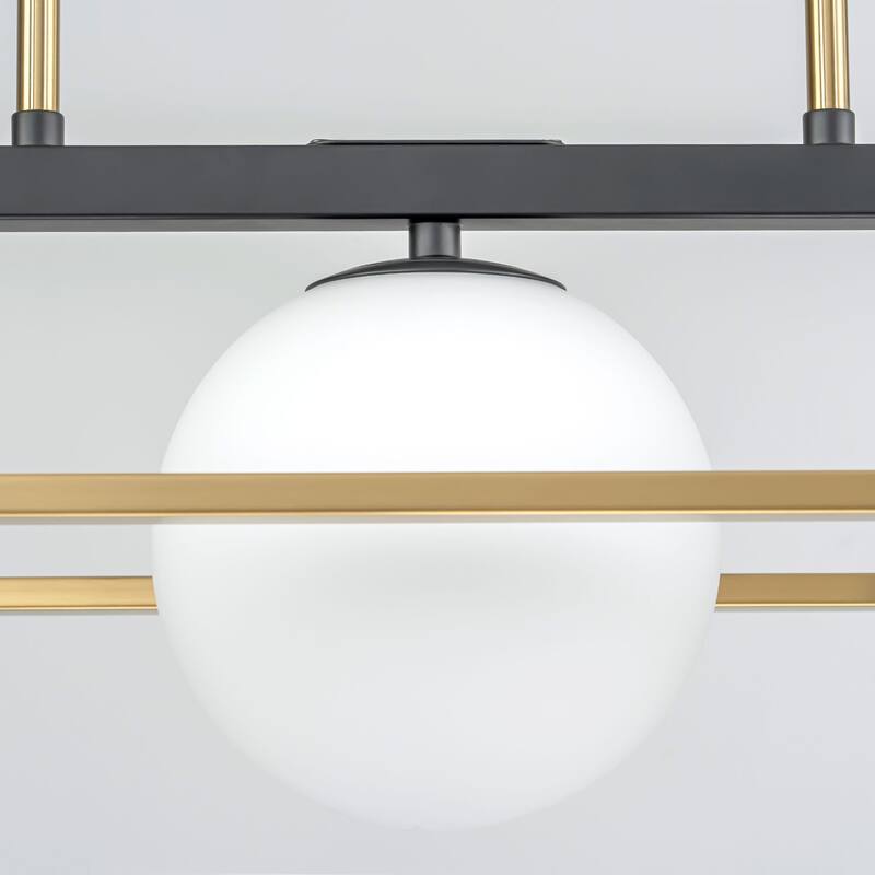 5-Light Modern Industrial Black and Gold Rectangular Pendant Light with Frosted Glass Shade
