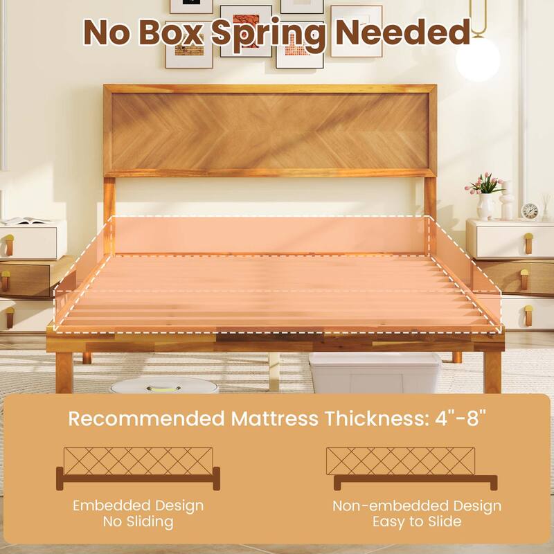 Gymax Twin/Full/Queen Size Bed Frame w/Headboard Wooden Slats Support