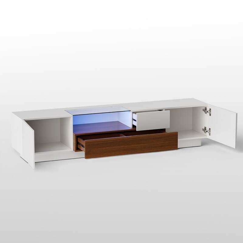 Meyreso 70.8" High Gloss TV Stand with LED Lights and Storage Drawers - 70 inches