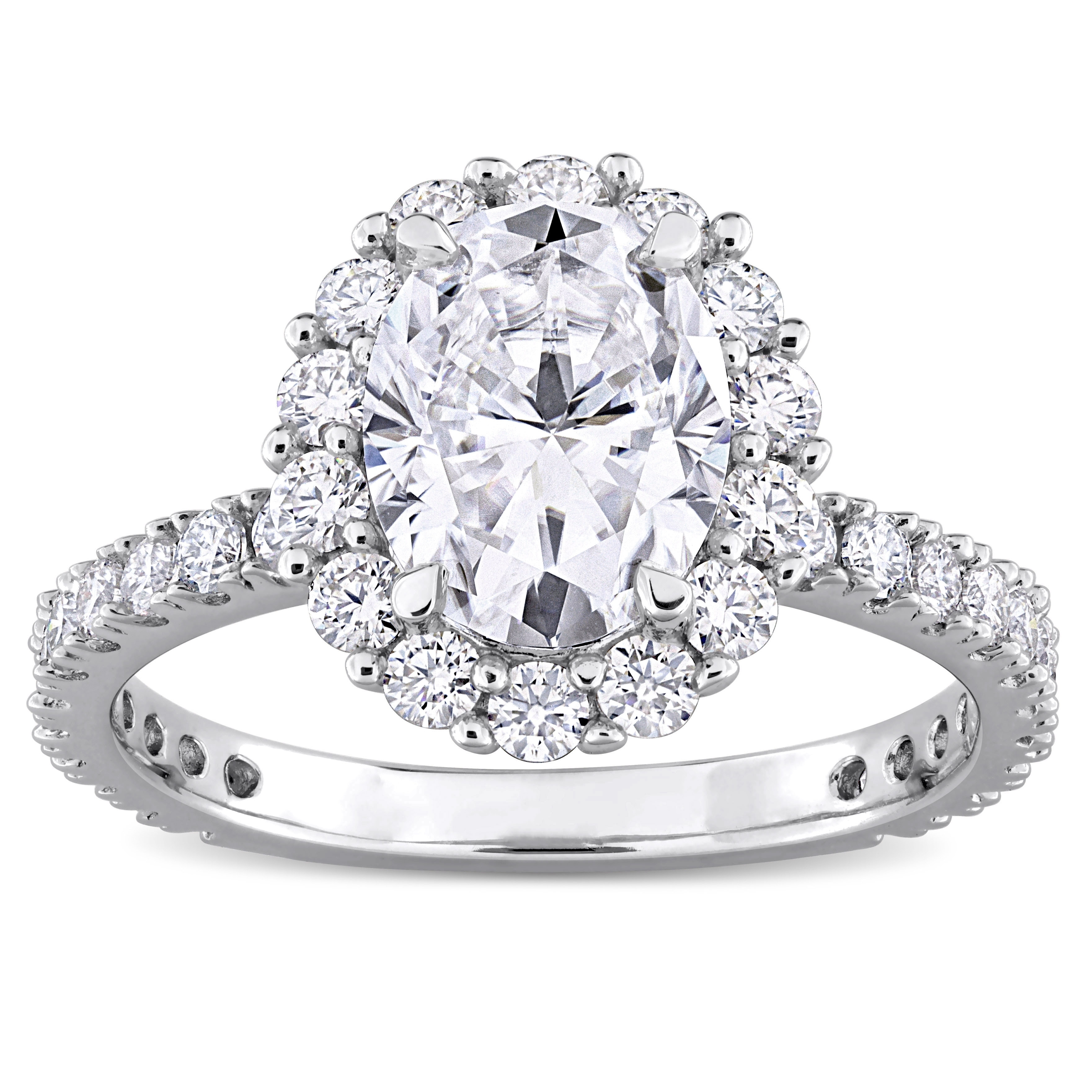 Miadora 2 7/8ct DEW Oval-cut Created Moissanite Halo Ring in Sterling Silver