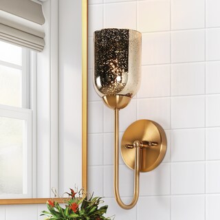 Modern 1-Light Gold Wall Sconce Mercury Glass Glam Vanity Lights - 15.7"Lx4.7"Wx6.2"D