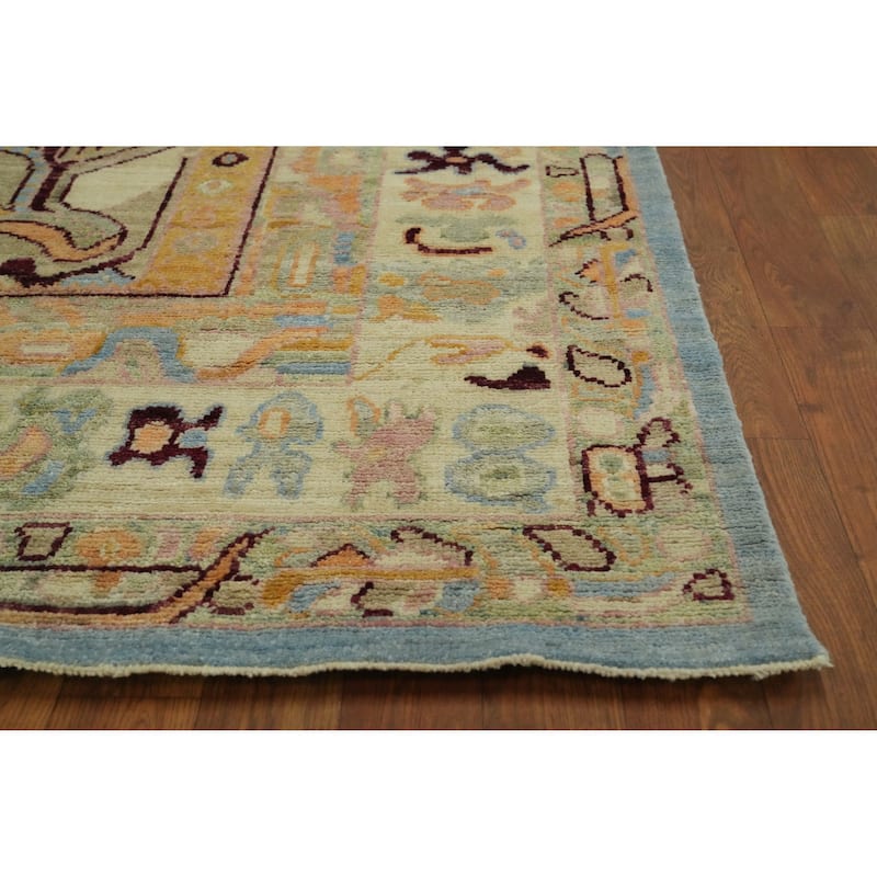 Vegetable Dye Wool Oushak Turkish Area Rug, Medallion Geometric Carpet - 9' 8'' X 8' 4''