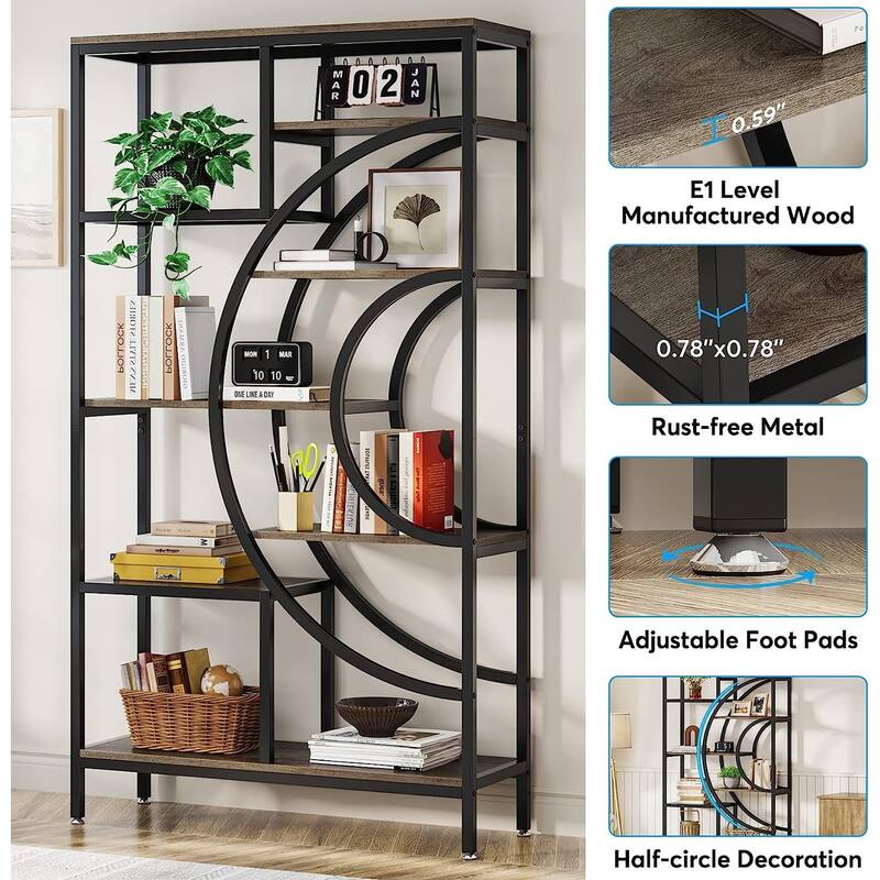 70.47 inches Geometric Bookcase, Industrial 8-Tiers Bookshelves