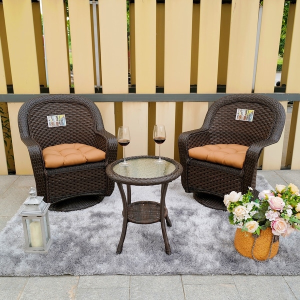 3 Piece Bistro Set Swivel Glider Wicker Chairs Table Outdoor Patio Furniture 
