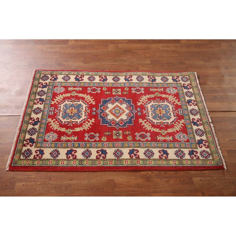 Red Traditional Kazak Accent Rug Hand-Knotted Wool Carpet - 2'9" x 4'1"