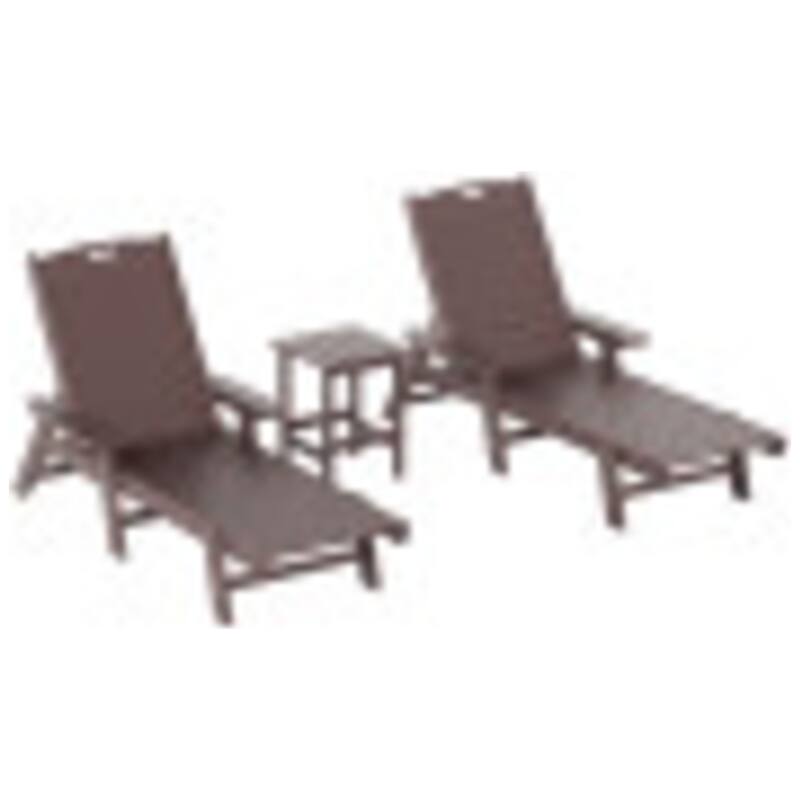 Laguna Hdpe All Weather Outdoor Patio Pool Reclining Chaise Lounges With Square Side Table (3-Piece Set) - Dark Brown