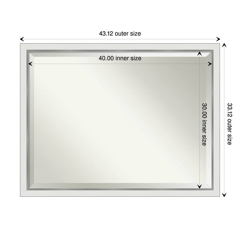 Beveled Wall Mirror - Eva Frame - Outer Size: 43 x 33 in - Eva White Silver Narrow