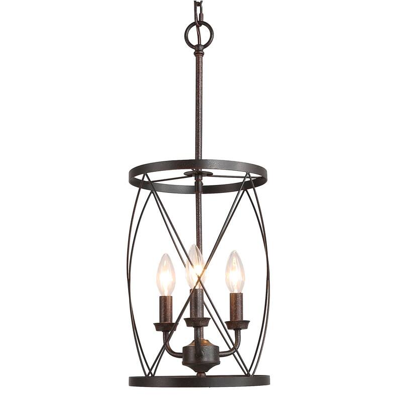 Farmhouse Rustic 1-Light Cage Cylinder Pendant Light for Kitchen Island - W 9.1"x H 24.4"