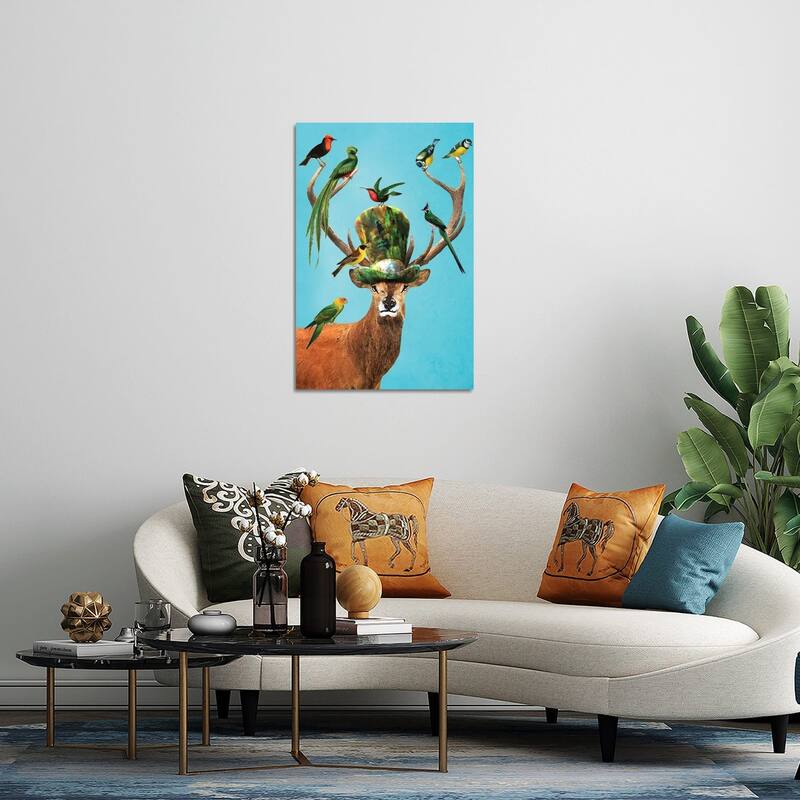 Deer With Birds Print On Acrylic Glass by Coco de Paris - 32x24x0.25
