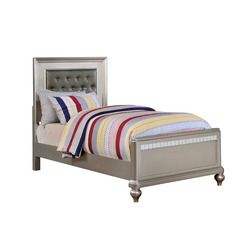 Gibson Transitional Faux Leather Padded Mirror Trim Panel Kid Bed by Silver Orchid