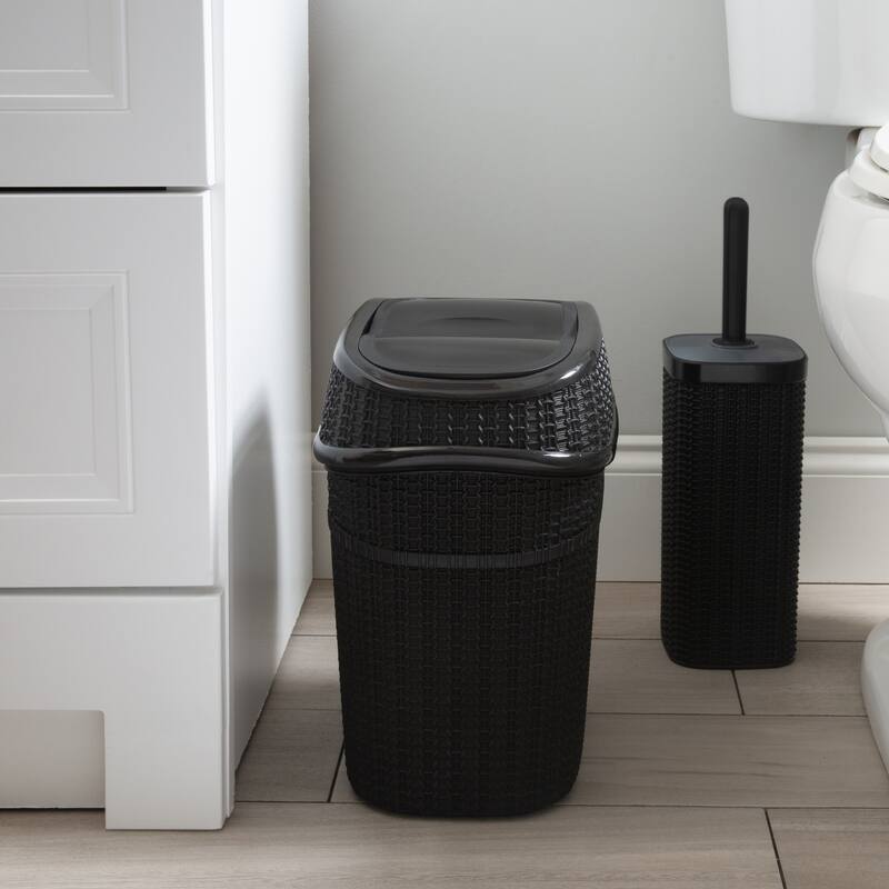 Bath Bliss Sailor Knot Toilet Brush and Trash Can Set in Matte Black