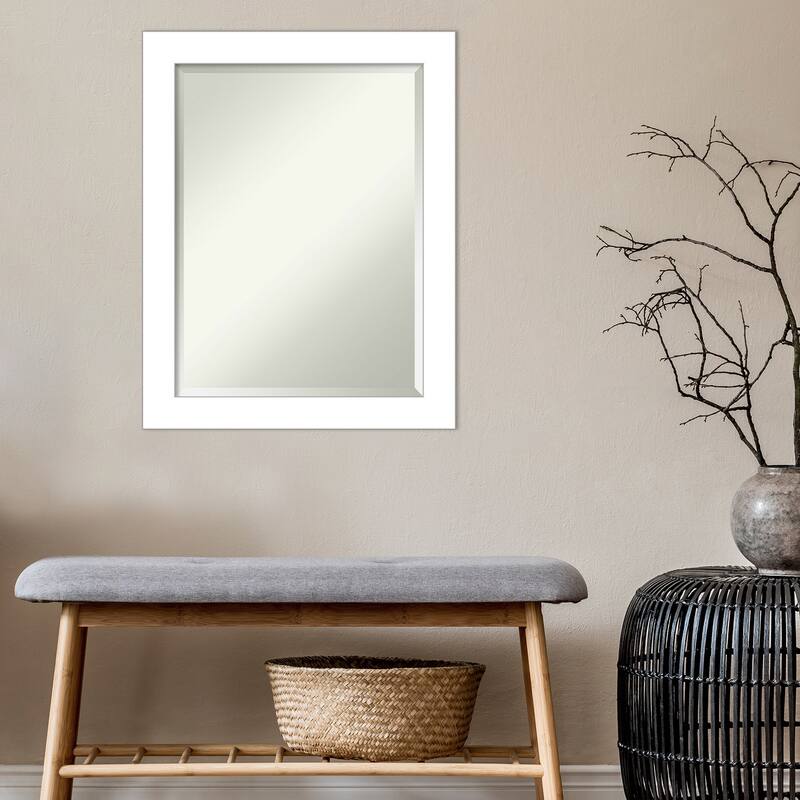 Beveled Bathroom Wall Mirror - Wedge White Frame - Wedge White