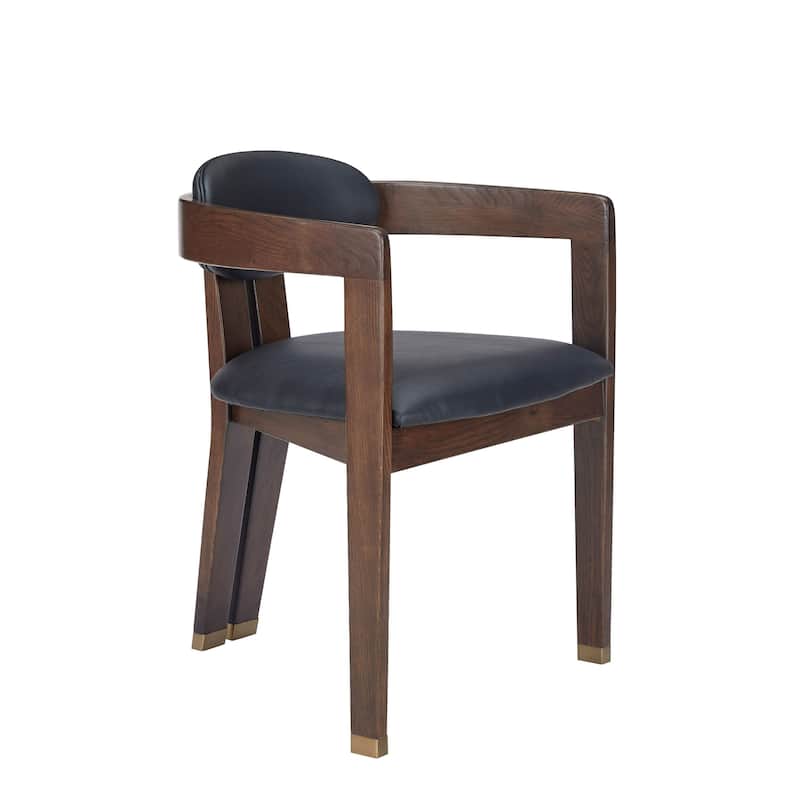 Modrest Belton Modern Black Vegan Leather & Brown Oak Dining Chair