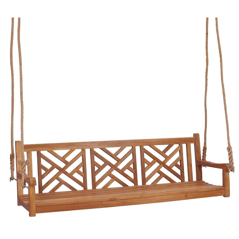 Chic Teak Chippendale Teak Wood Triple Porch Swing, 72 inch