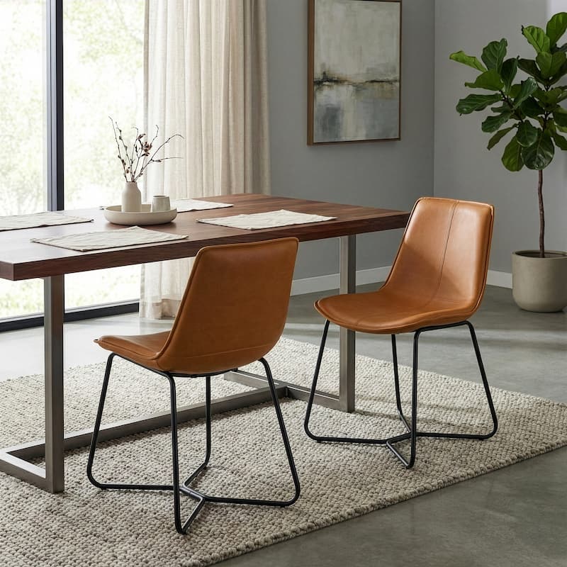 Amery Cappuccino Faux Leather Dining Chair with Iron Frame (Set of 2)