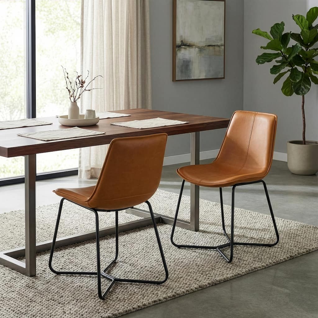 Amery Cappuccino Faux Leather Dining Chair with Iron Frame (Set of 2)