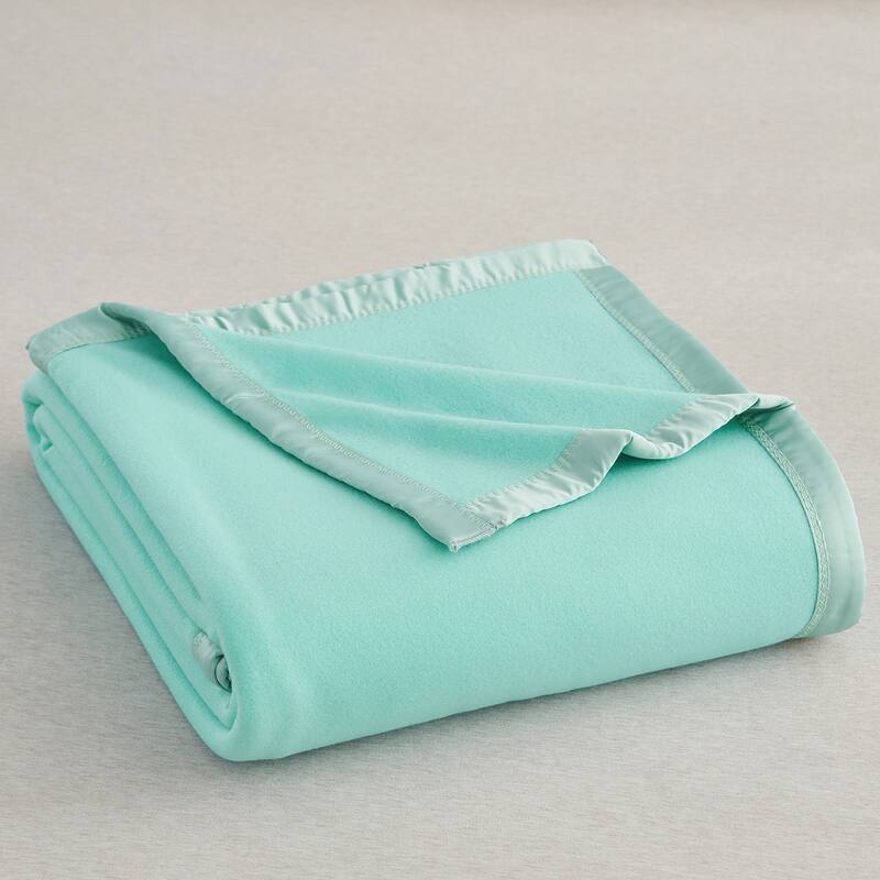 Solid Fleece Blanket with Satin Trim Queen/King Size - Twin - Robin Egg Blue