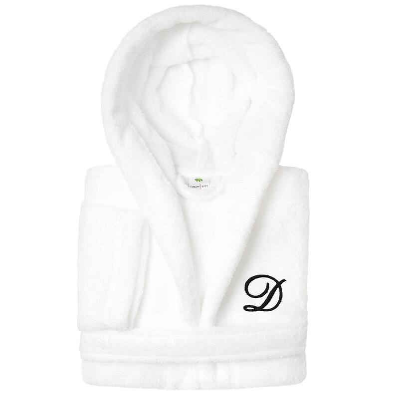 Sweet Kids 100% Polyester SUPER PLUSH Double Brushed Hooded Bathrobe with Black Script Monogram - Large - D